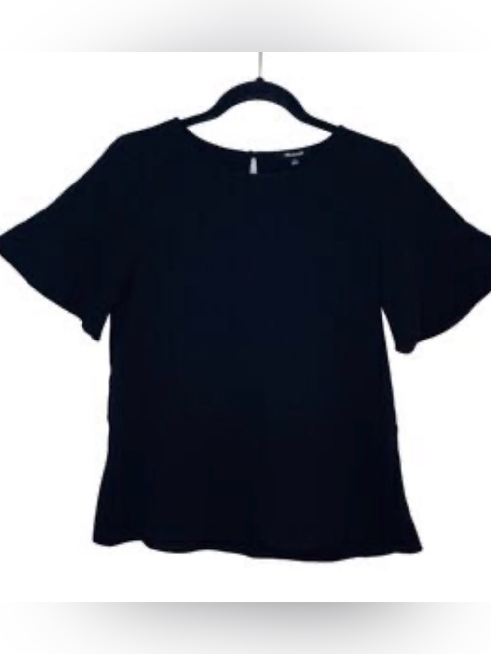 Madewell Black Peplum Blouse Womens M Flutter Bell Sleeve Flare Hem Keyhole EUC
